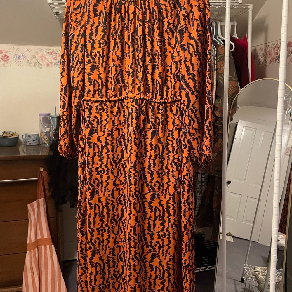 Elizabeth and James Vibrant Orange and Black Long Sleeve Dress